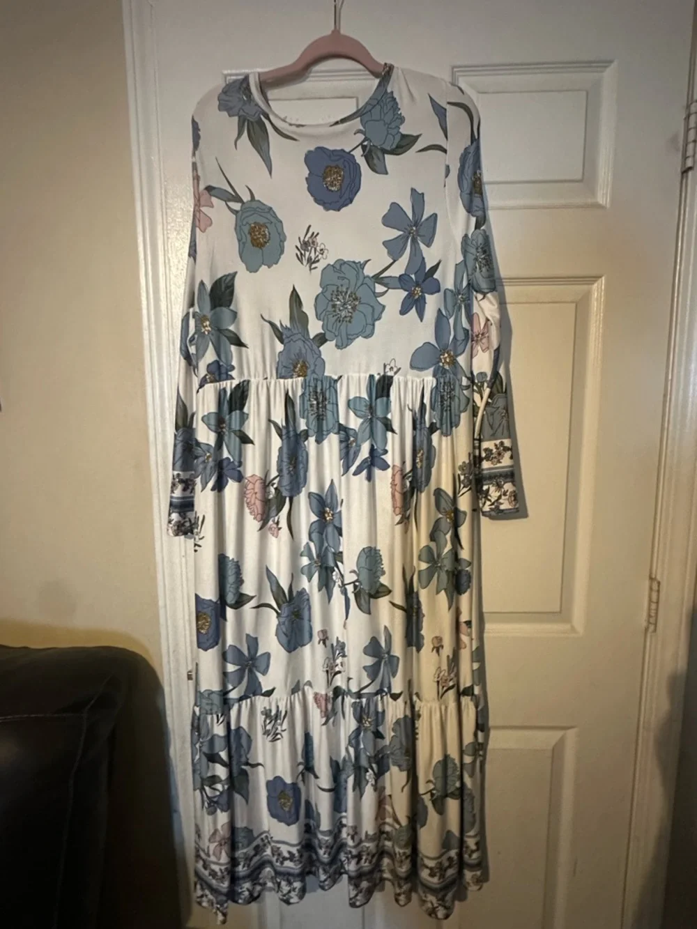 Blue Floral Long Sleeve Tiered Maxi Dress - Picture 2 of 3